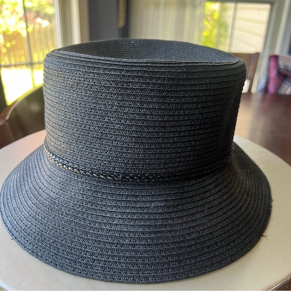 Nine West Black Straw Hat Kooringal Women's Short Brim Jute Braid Tie knot - Picture 12 of 13